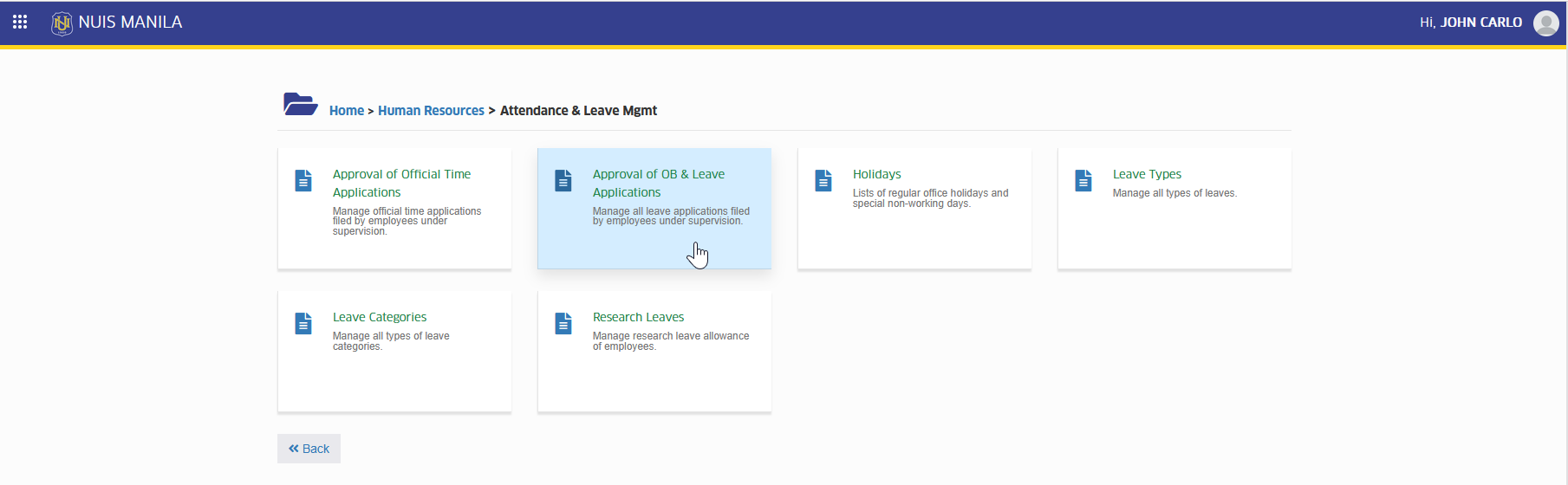 approval of leave module tab