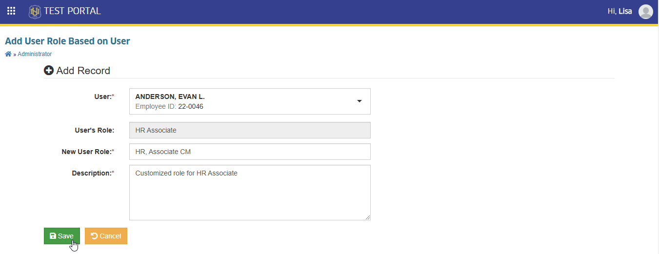 save customized user role