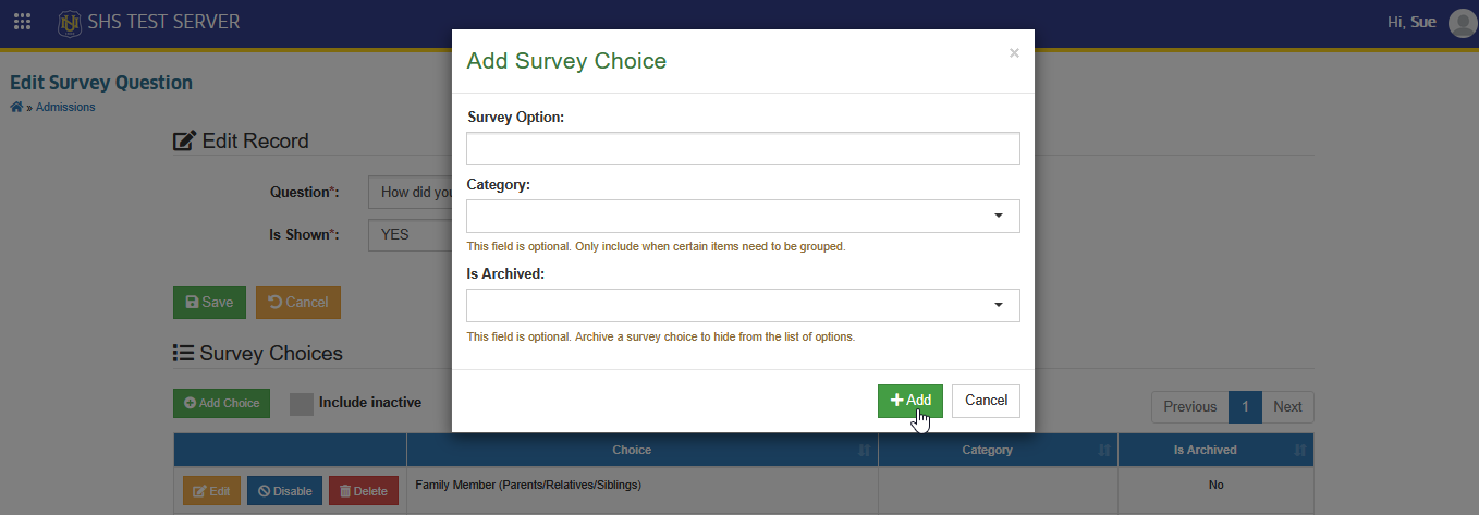 save added suvery choice button