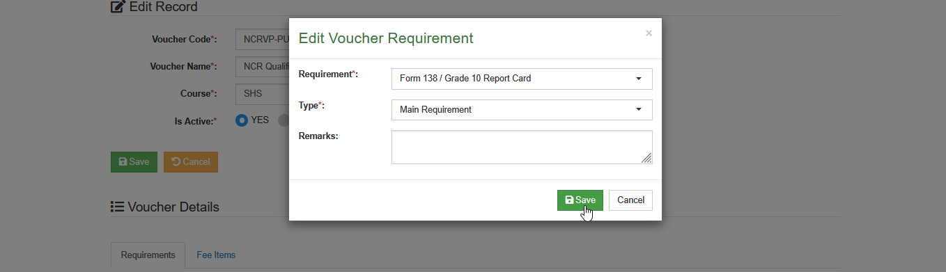 save edited requirement button