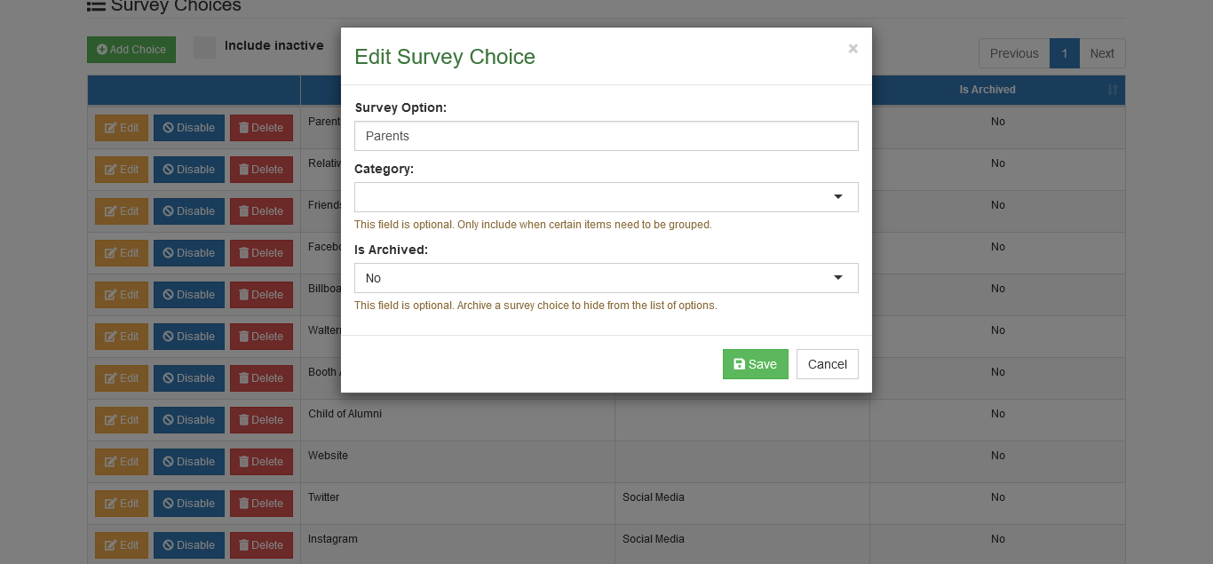 edit survey choices form