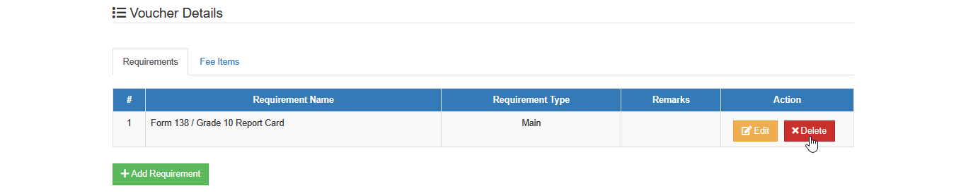delete requirement button