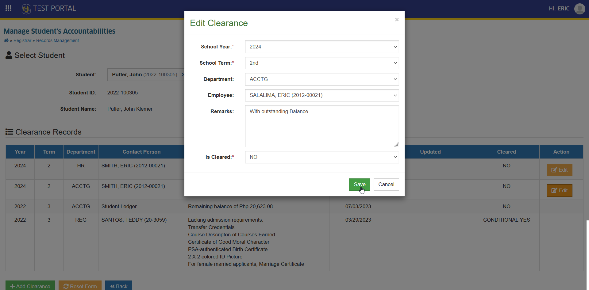 save edited clearance