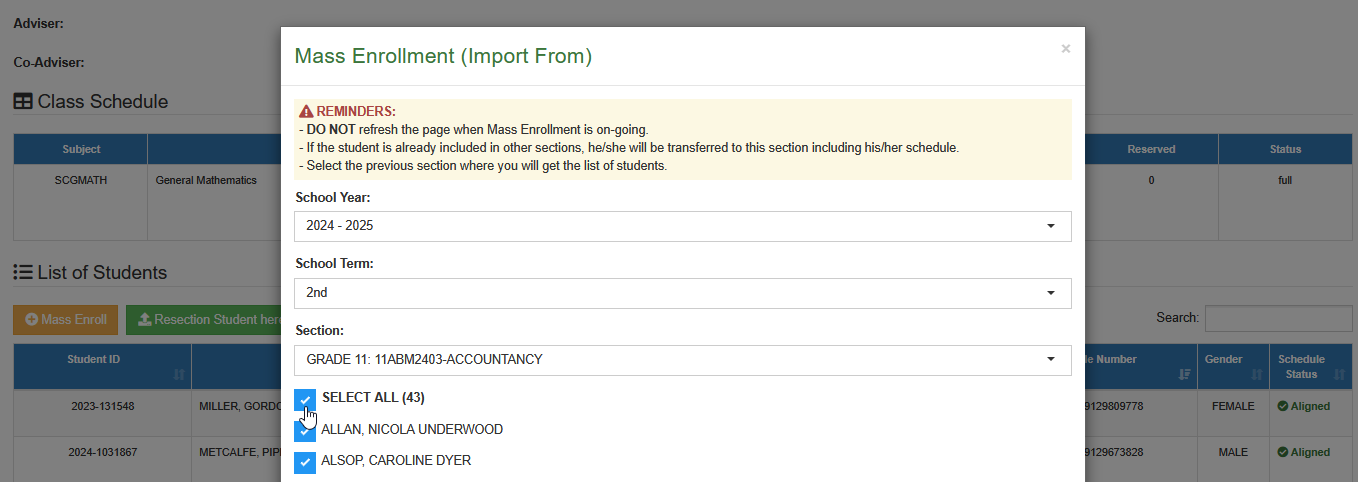 select details to mass enrollment button