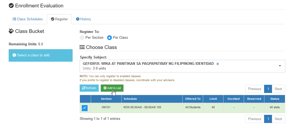 add to list per class