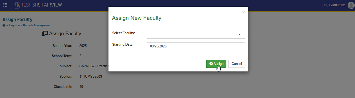 confirm assign faculty button