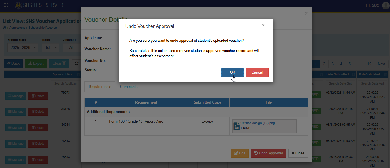 confirm undo approval button