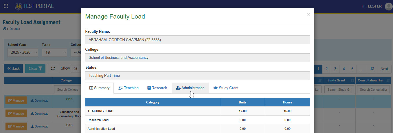 administration tab