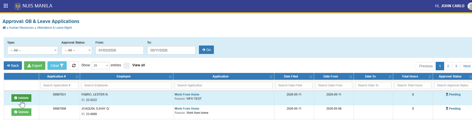 validate button