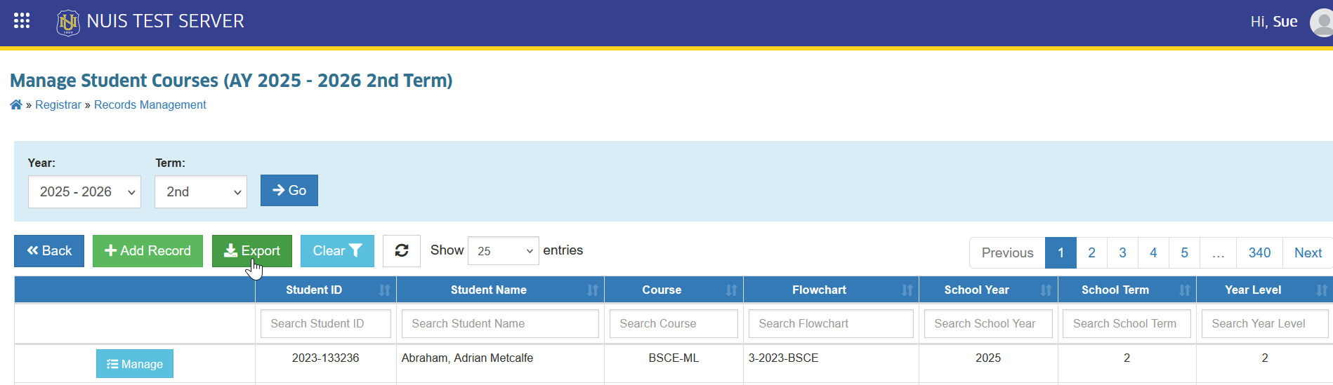 export student course button