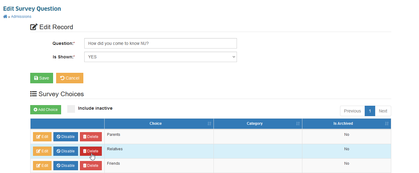 delete survey choices