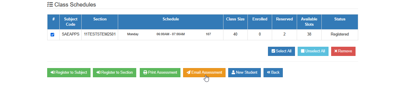 email assessment button