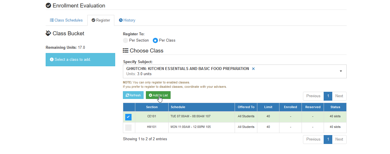 add to list per class