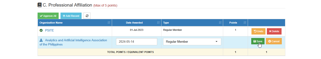 save changes in entries