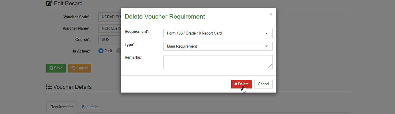 delete requirement button 2