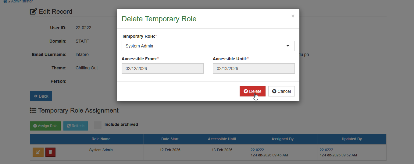confirm delete tempo access button