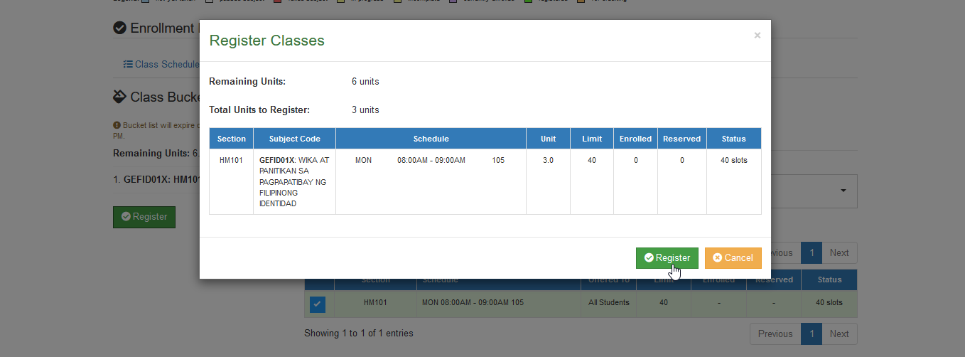 confirm register to class