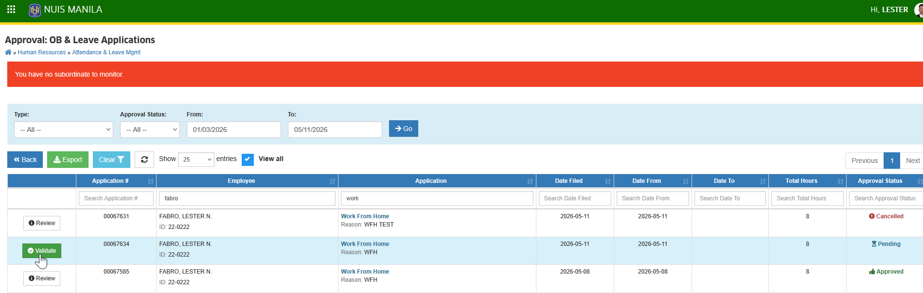 validate button