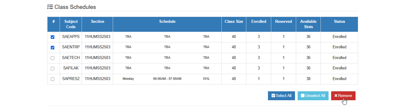 remove enrolled subjects