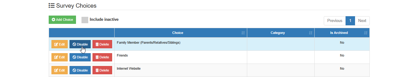 disable survey choice button