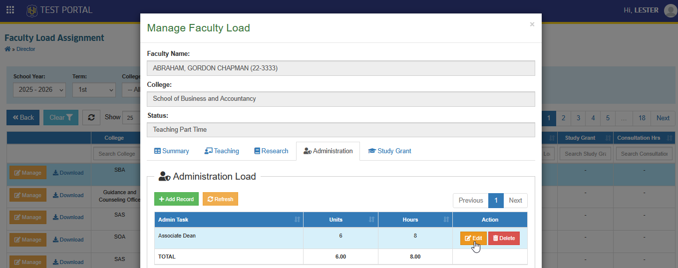 edit administration load entry