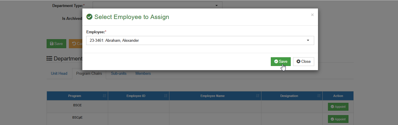 select faculty to appoint
