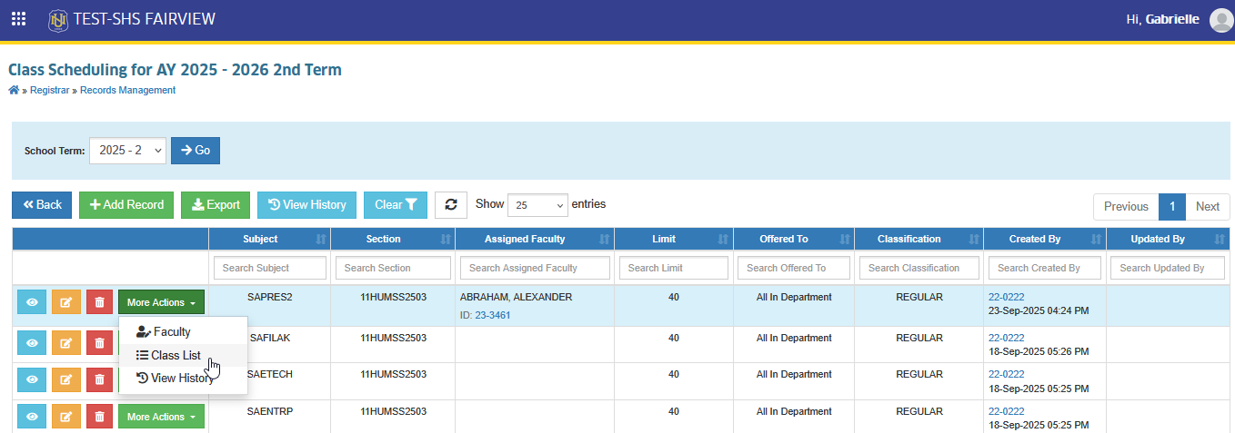 view classlist