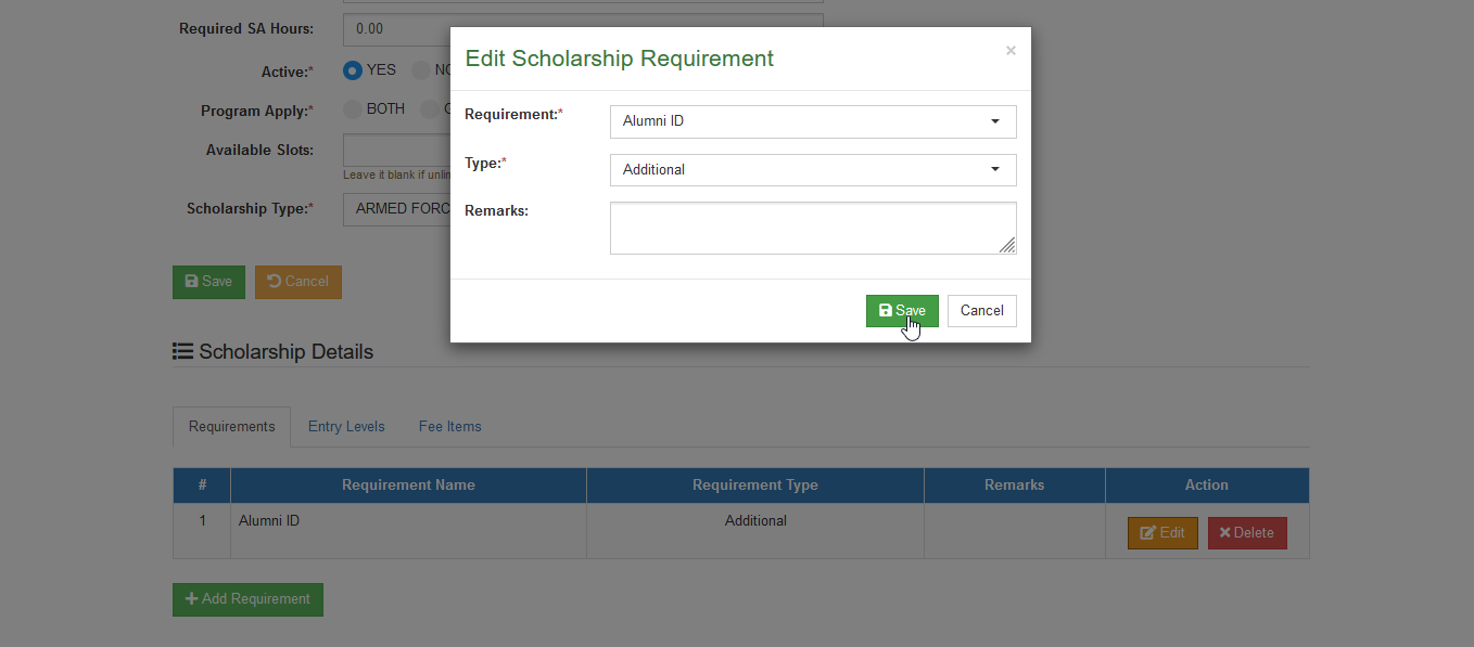 save edited requirement