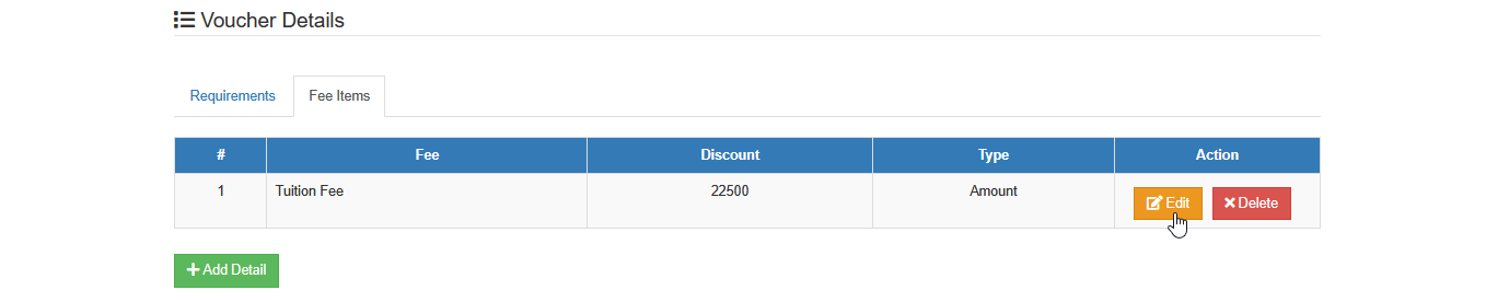 edit fee item detail