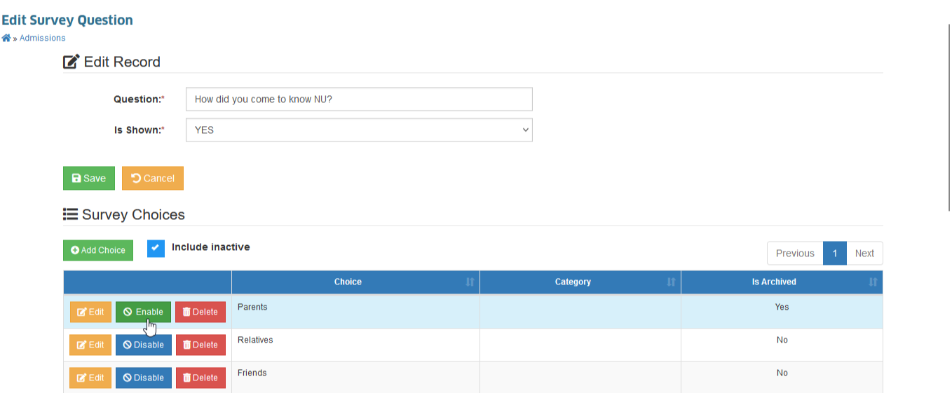 enable survey choices