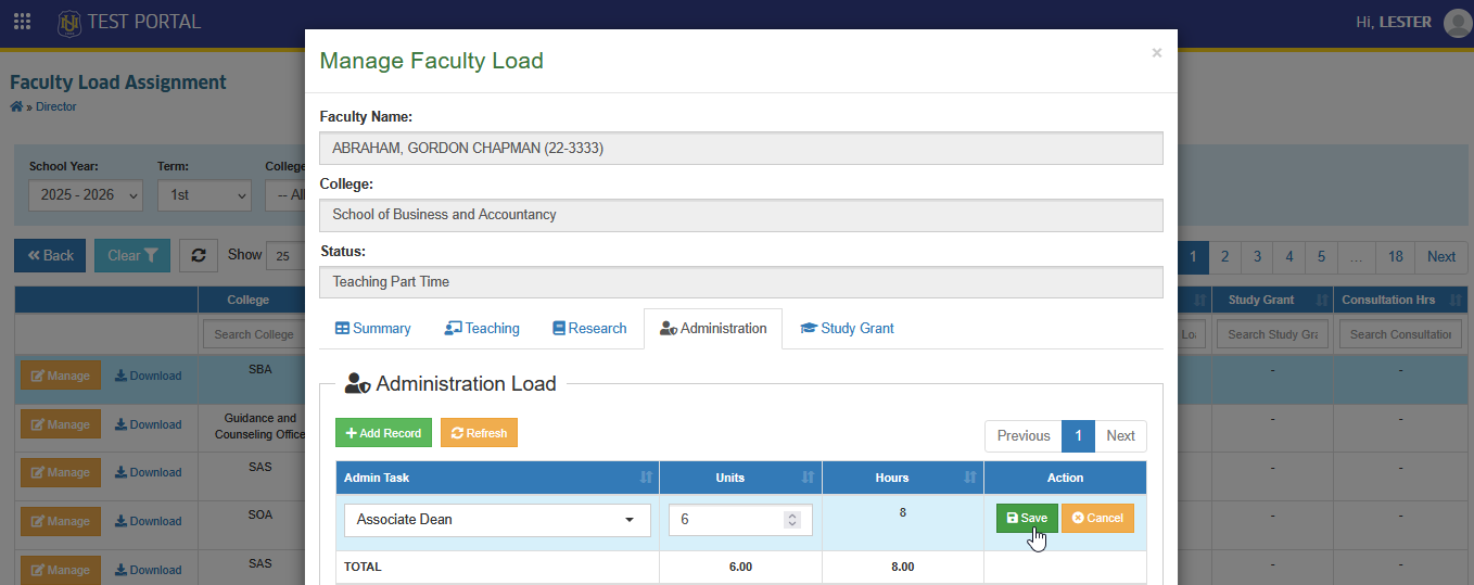 save edited administration load entry