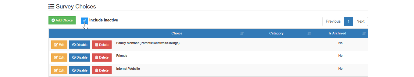 include inactive choices