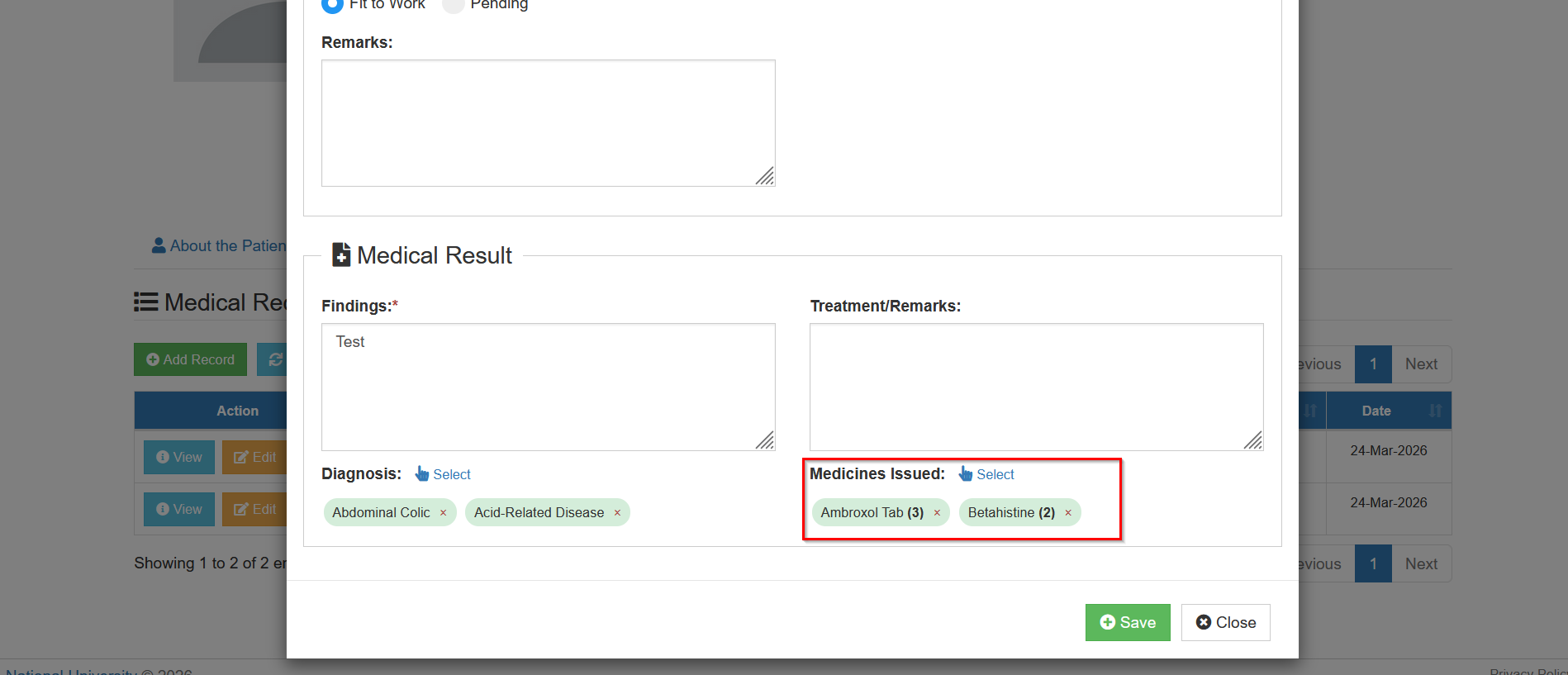 add select medicine button