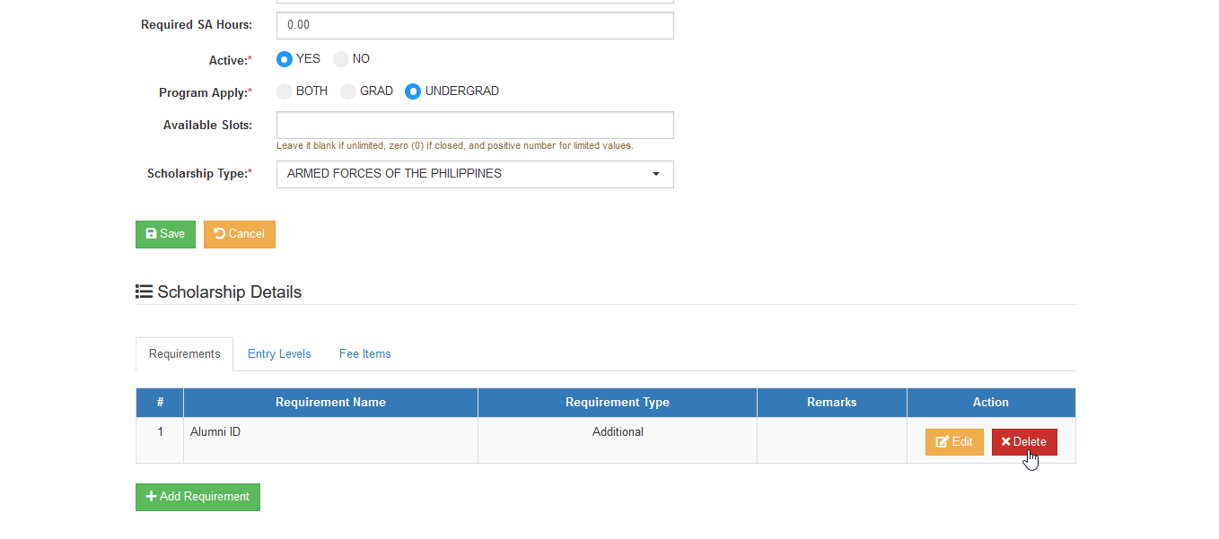 delete requirement