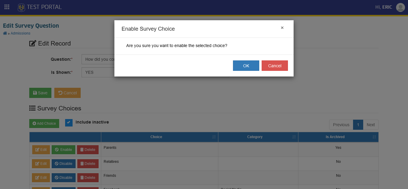 confirm enable survey choices