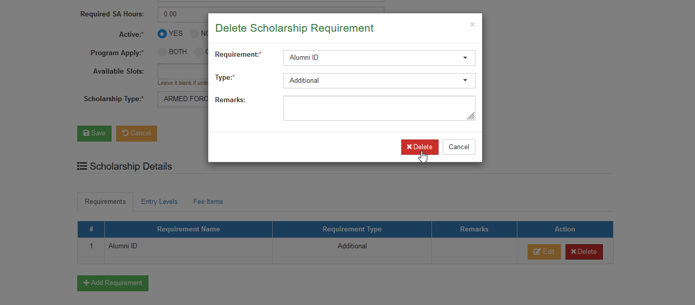 delete requirement