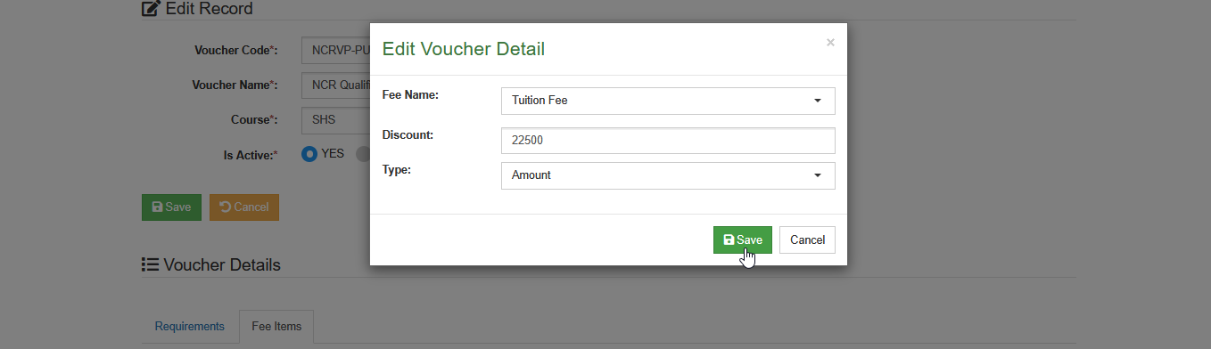 save edited fee item detail