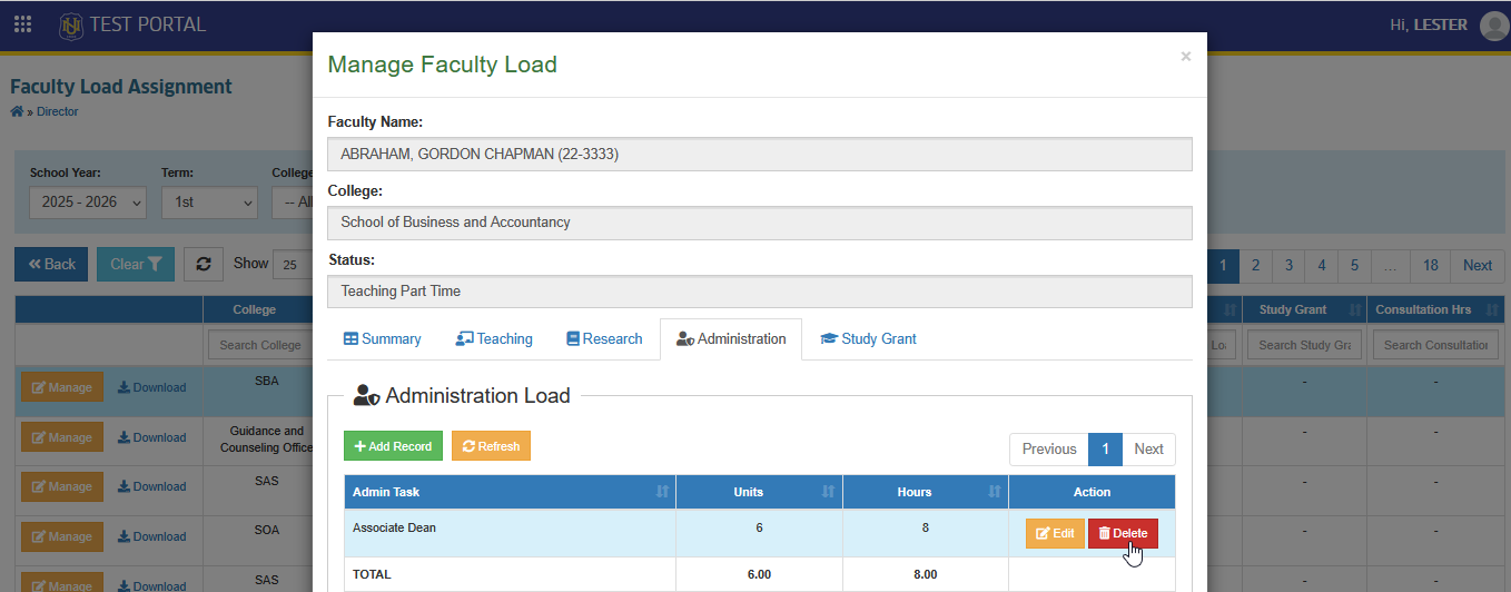 delete administration load entry