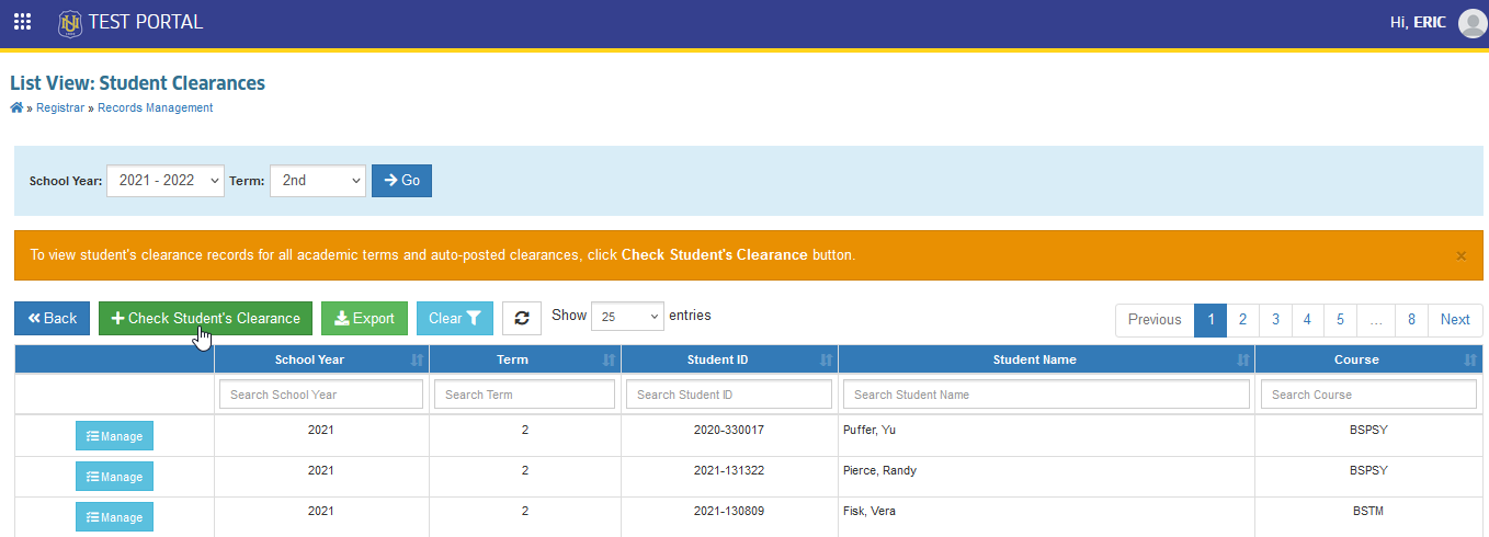 check student's clearance