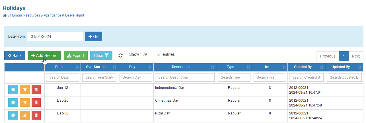 add holidays
