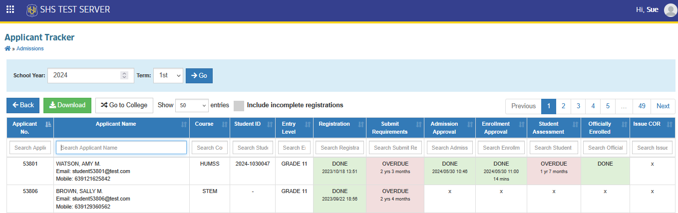 applicant tracker list view