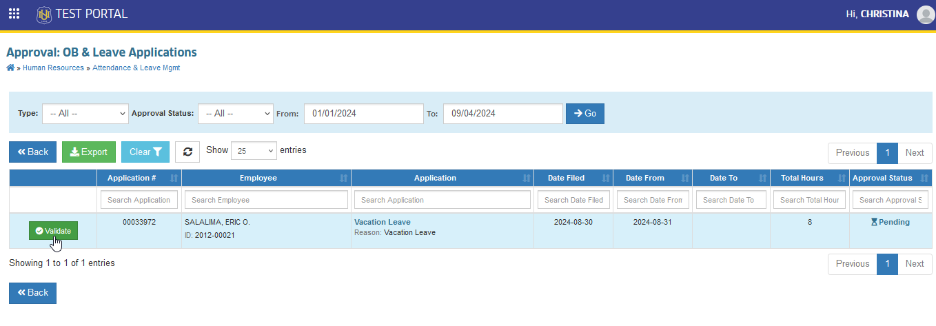 validate leave applications