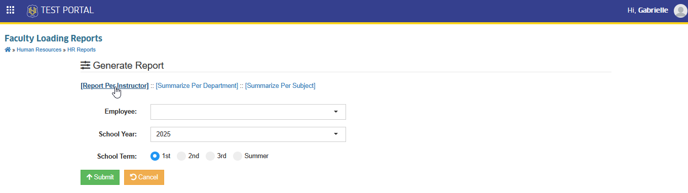 report per instructor tab