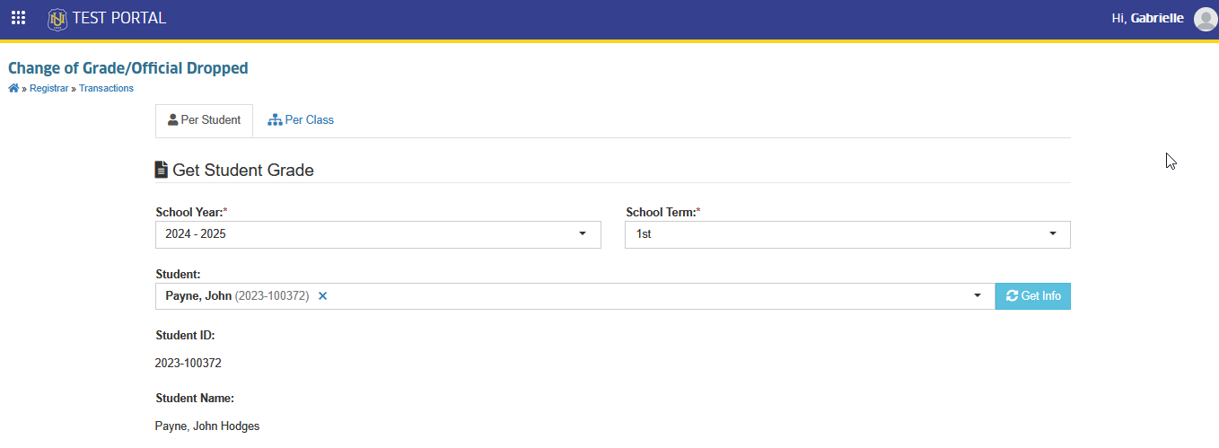 specify student to process