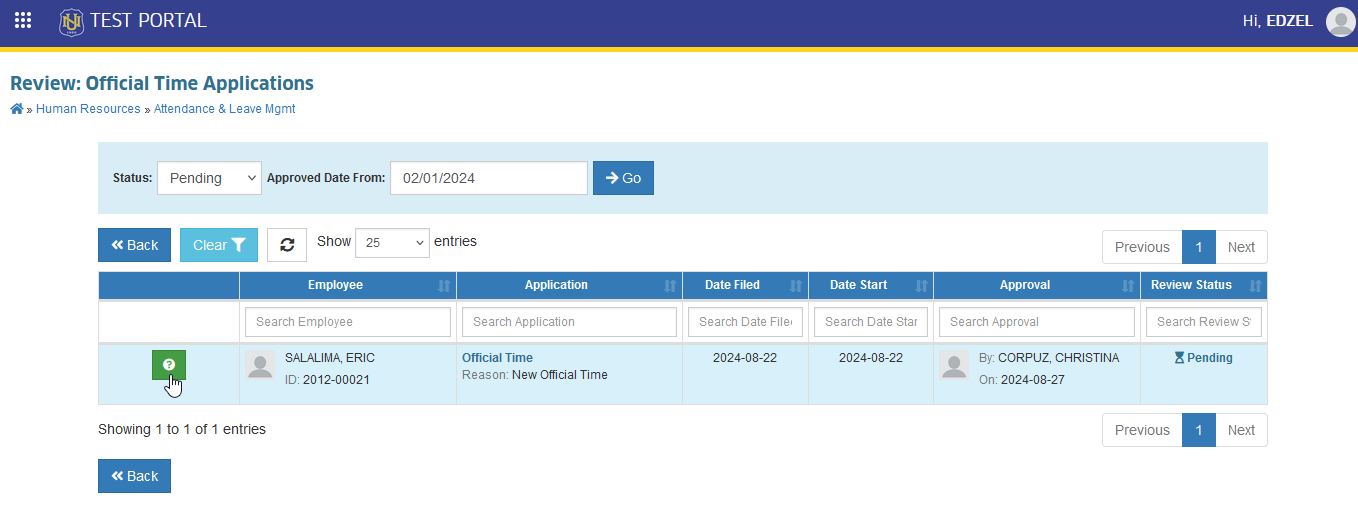 review of official time applications