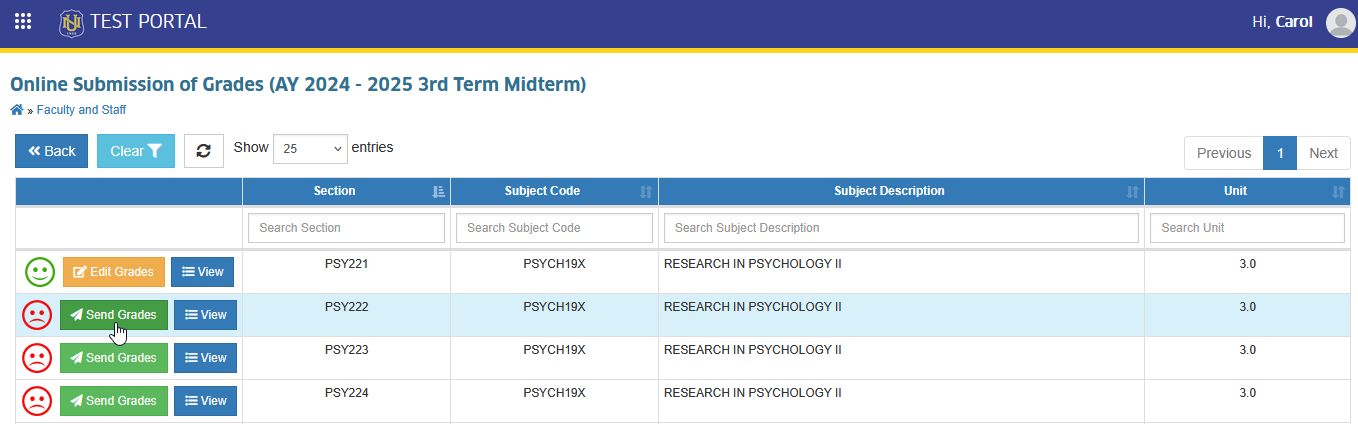 send grades button