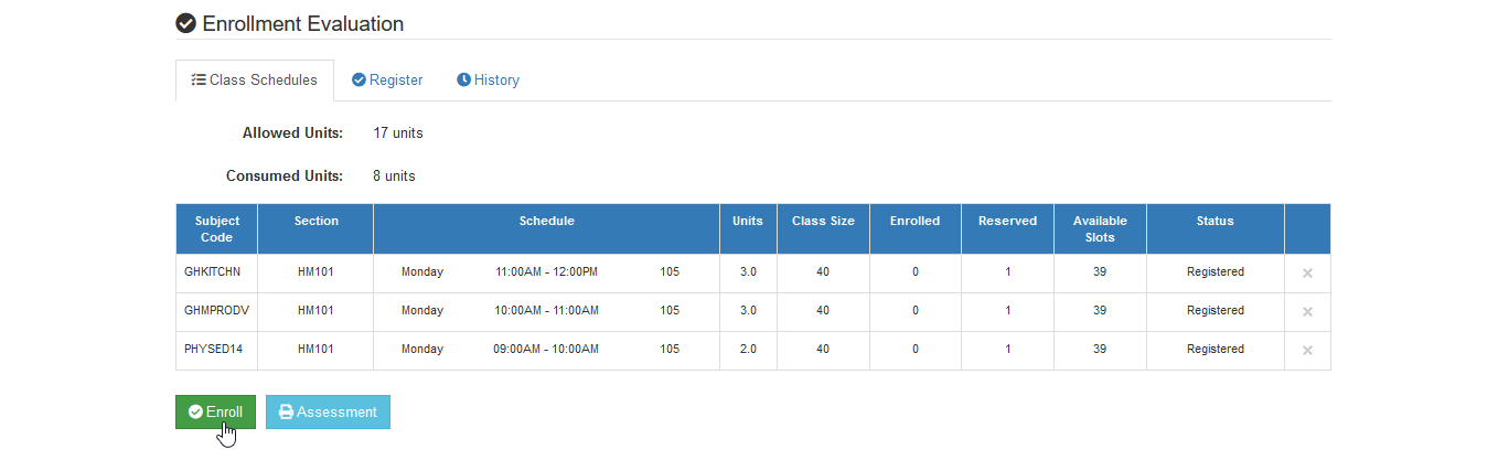 enroll button