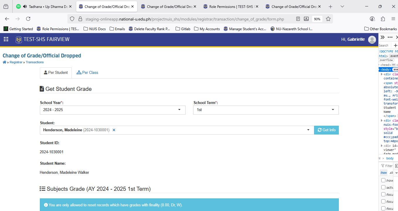 specify student to process