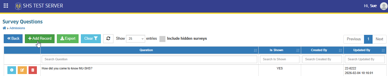 add survey question record button