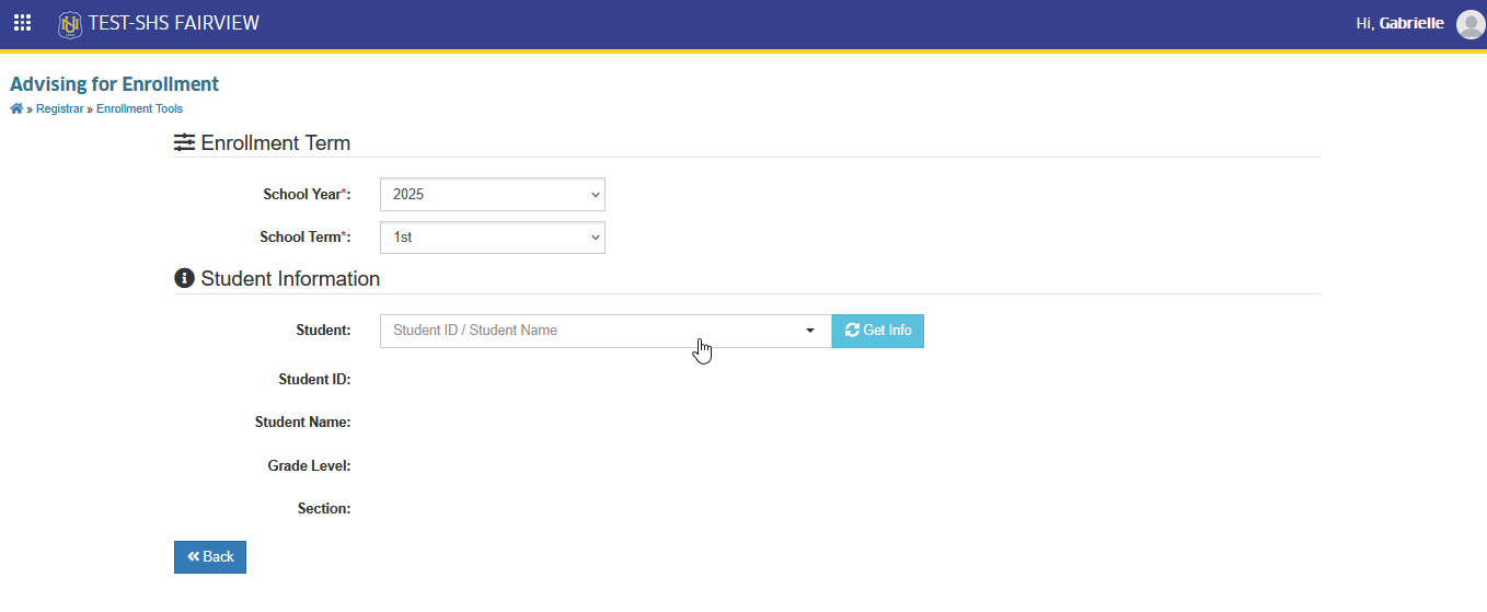 search student to advise